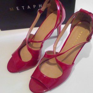 BRAND NEW - STYLISH BOXED METAPHOR NEW RED 4" OPEN TOE STILETTO'S